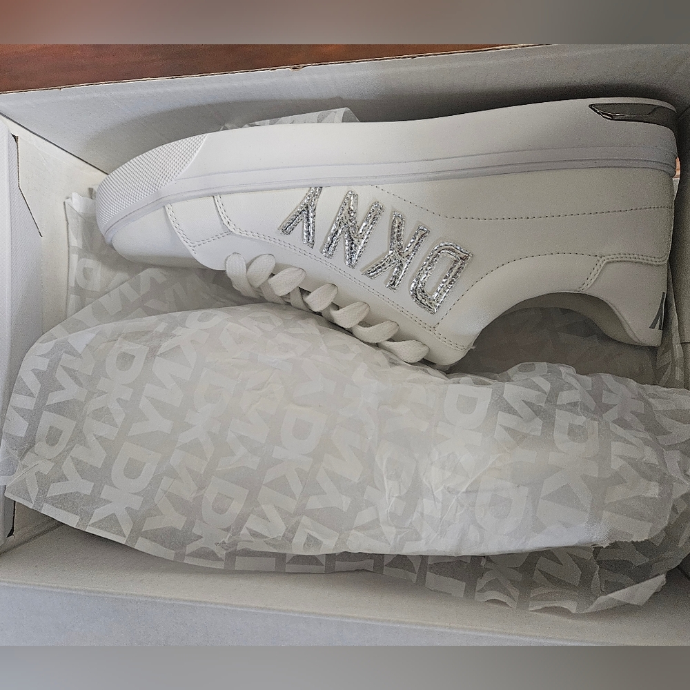 DKNY White and Silver Casual Sneakers